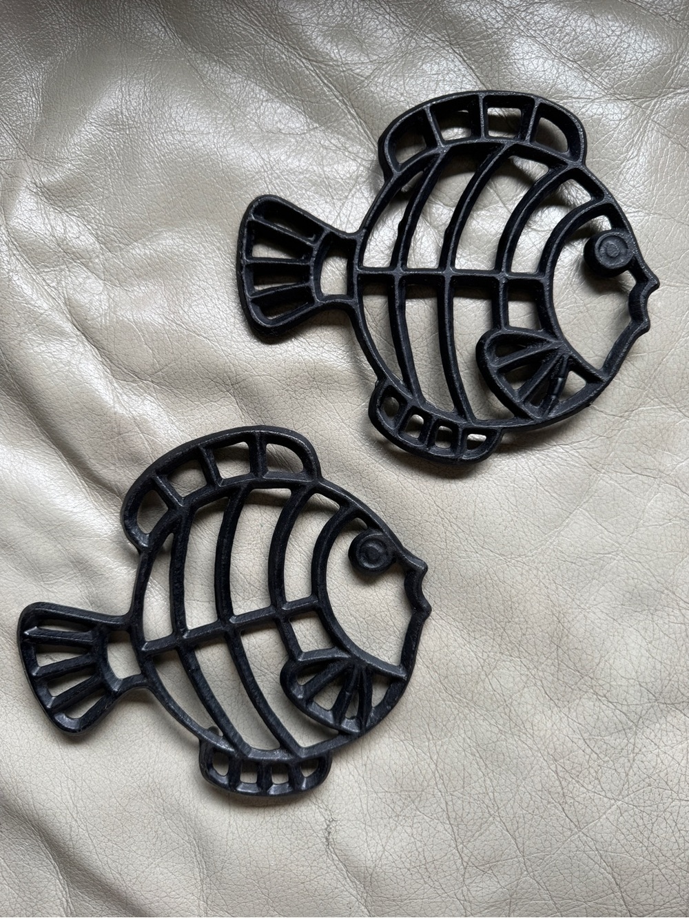Black Cast Iron Fish Footed Trivet lot of 2